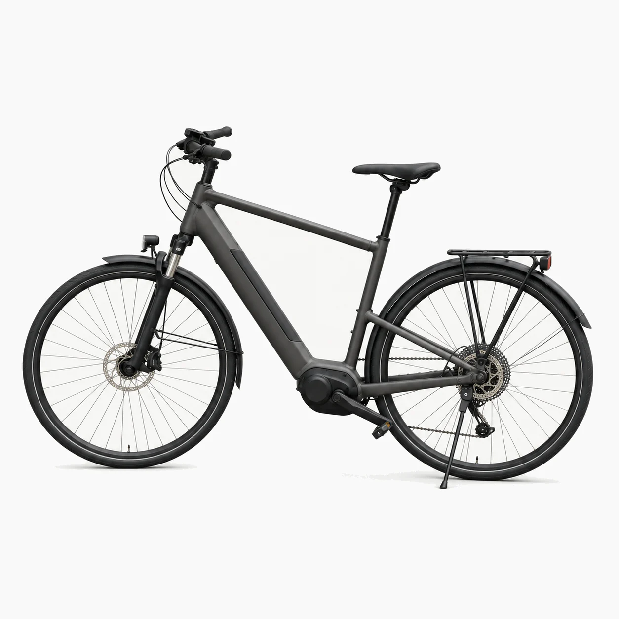 Urban e-bike in matt graphite on a light background
