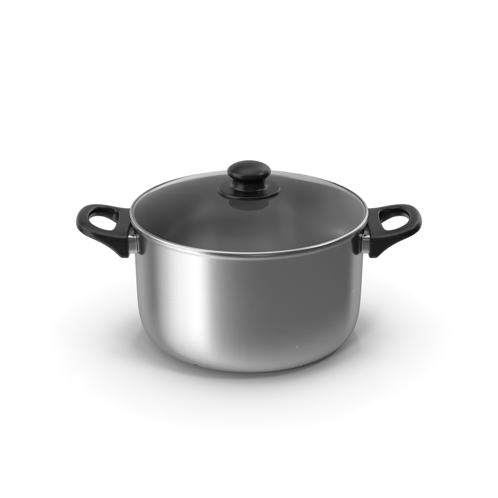 Silberner Topf mit Glasdeckel